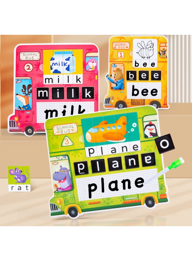 Children's Jigsaw Fun English Bus Words Spelling Letters Cognitive Early Education Educational Enlightenment Toys Wholesale-Color:Bus Word Spelling - Image 2